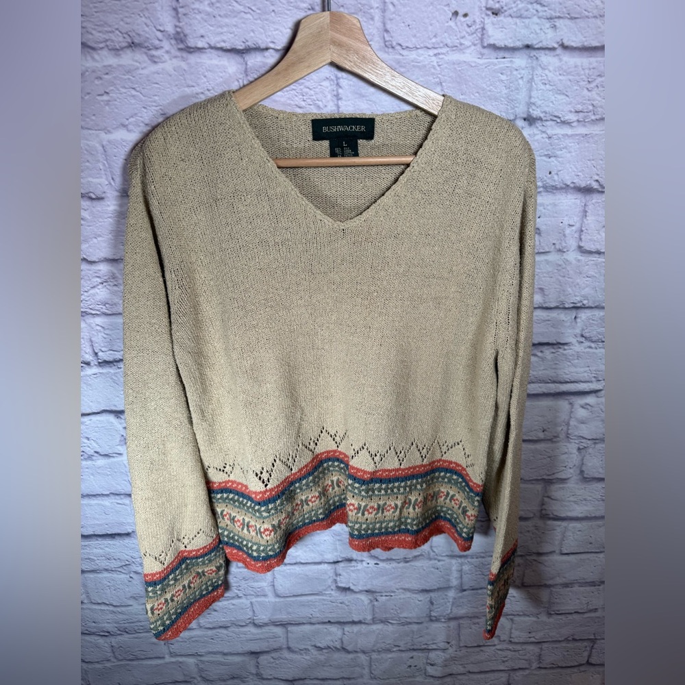 Bushwacker silk linen blend Vintage Women’s Crocheted Bohemian Sweater large‎
